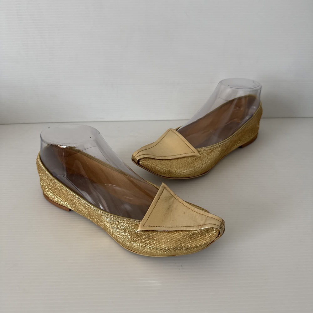 Vintage Rare Bertlyn New York Folding Gold‎ Flats Shoes Size 6 Sparkly 1960s
